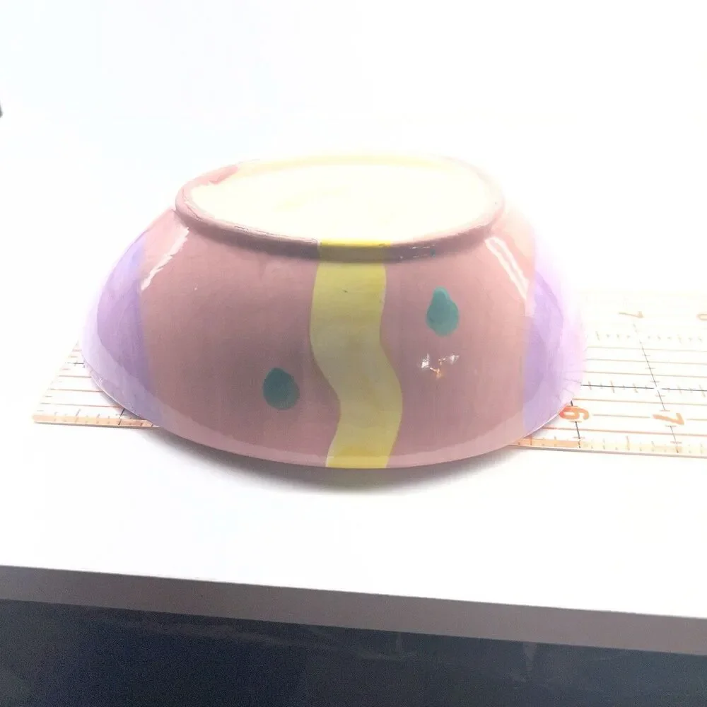 Russ Berrie &Co Pink/Purple/Pastel Easter Egg Ceramic Bowl/ Candy Dish